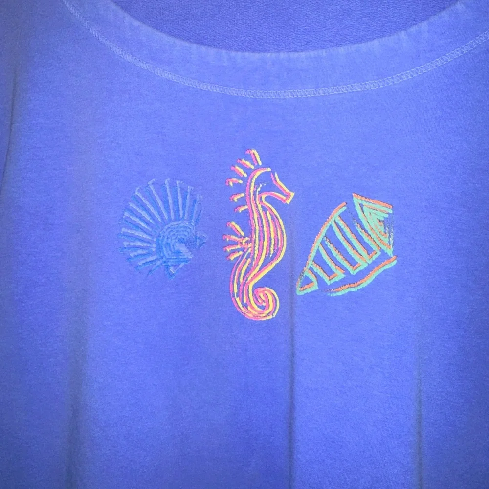 XL/XXL Stretchy Fresh Produce Blue Distressed Sweatshirt. Runs small ! - Picture 1 of 15